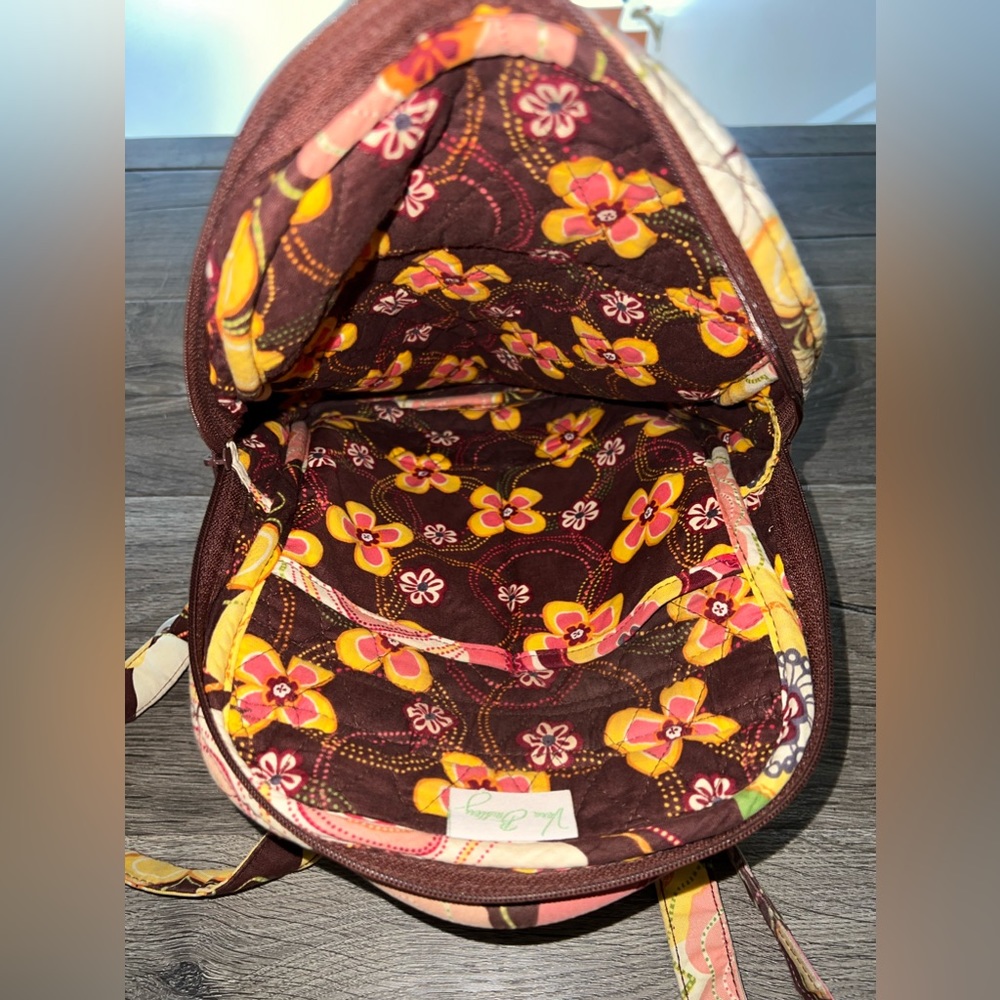 Vera Bradley Butternut Floral Quilted Backpack Boho Pink Yellow Brown Bag - Picture 7 of 8